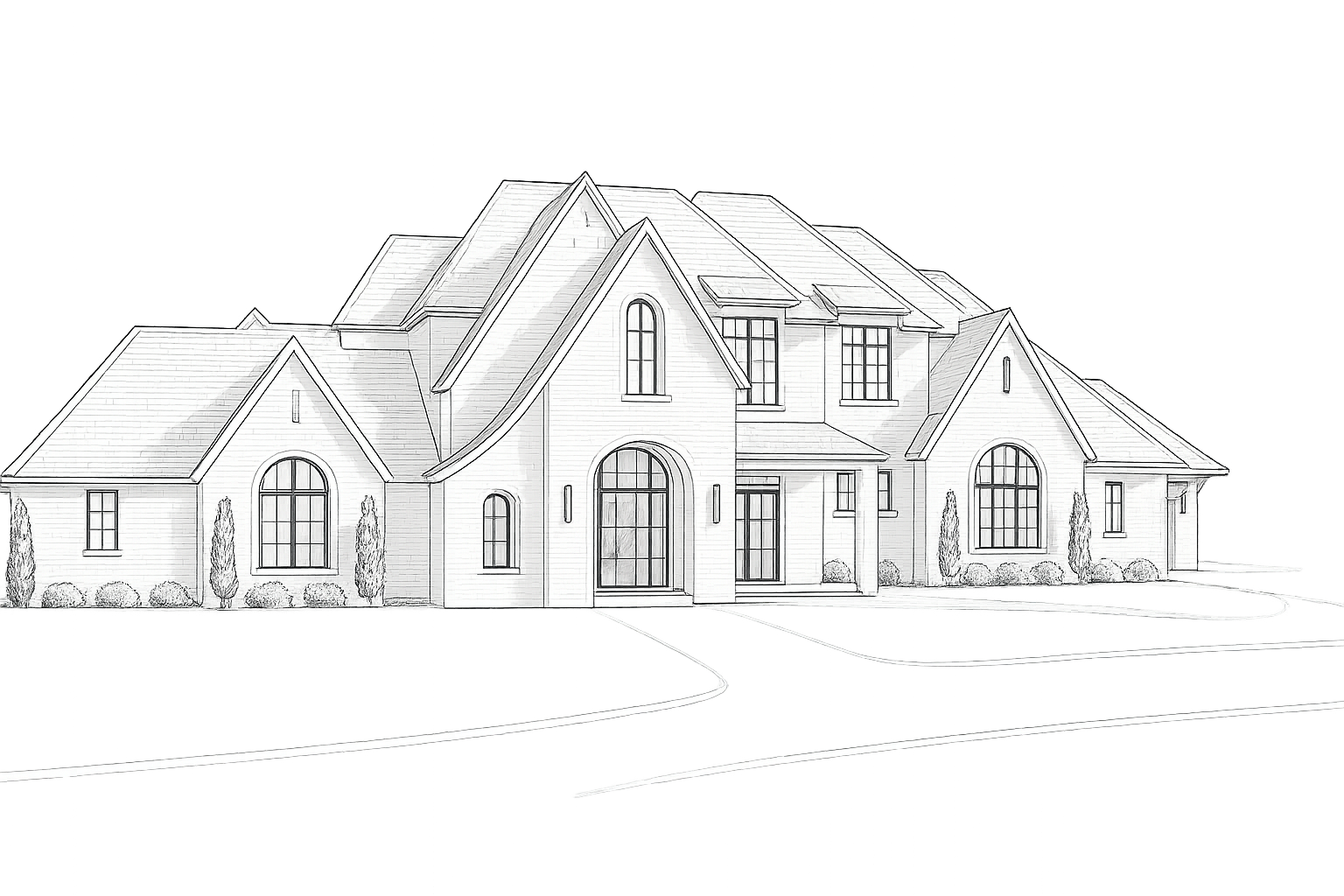 Front elevation drawing of a custom home